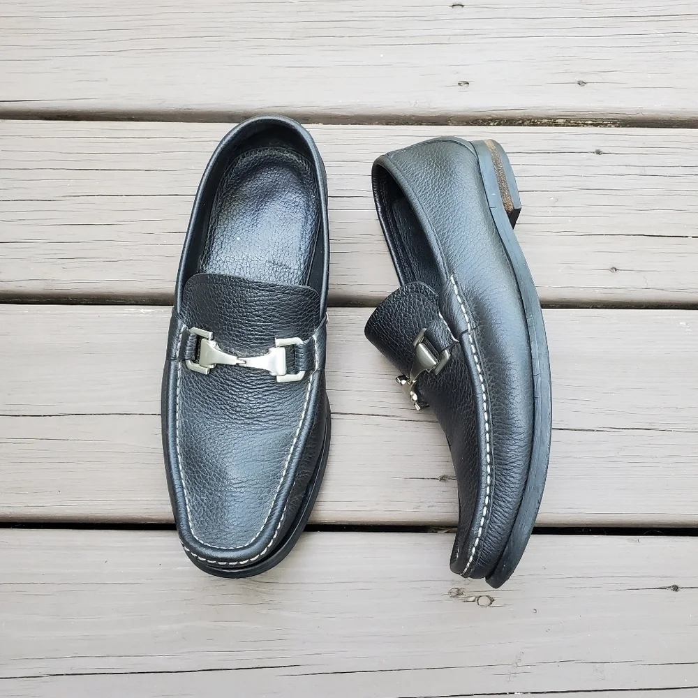 Allen Edmonds Firenze Black Leather Italian Moc‎ Toe Horsebit Vamp Saddle Loafer